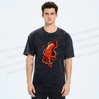 Unisex Vintage Octopus Printed Washed Tee