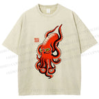 Unisex Vintage Octopus Printed Washed Tee