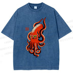 Unisex Vintage Octopus Printed Washed Tee