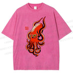 Unisex Vintage Octopus Printed Washed Tee