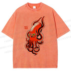 Unisex Vintage Octopus Printed Washed Tee