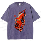 Unisex Vintage Octopus Printed Washed Tee