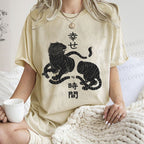 Unisex Japanese Tiger Graffiti Printed Washed Tee