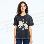 Unisex Japanese Tiger Graffiti Printed Washed Tee