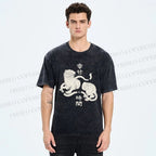 Unisex Japanese Tiger Graffiti Printed Washed Tee