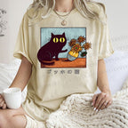 Unisex Cat Printed Washed Tee
