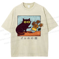 Unisex Cat Printed Washed Tee