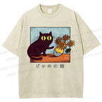 Unisex Cat Printed Washed Tee