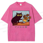 Unisex Cat Printed Washed Tee