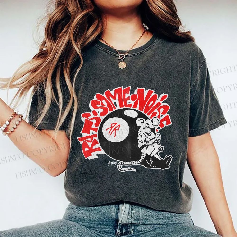 Unisex Vintage Billiards Mouse Graffiti Printed Washed Tee