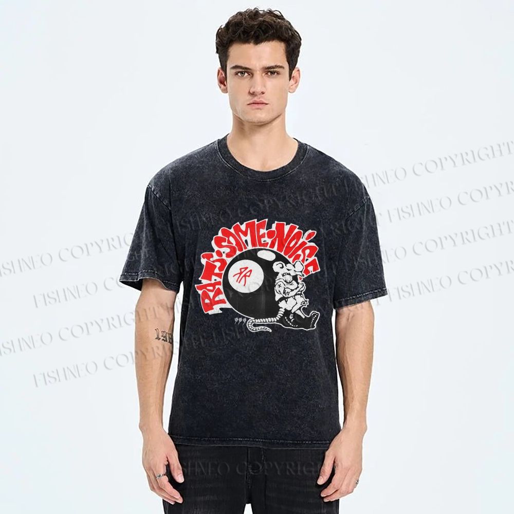Unisex Vintage Billiards Mouse Graffiti Printed Washed Tee