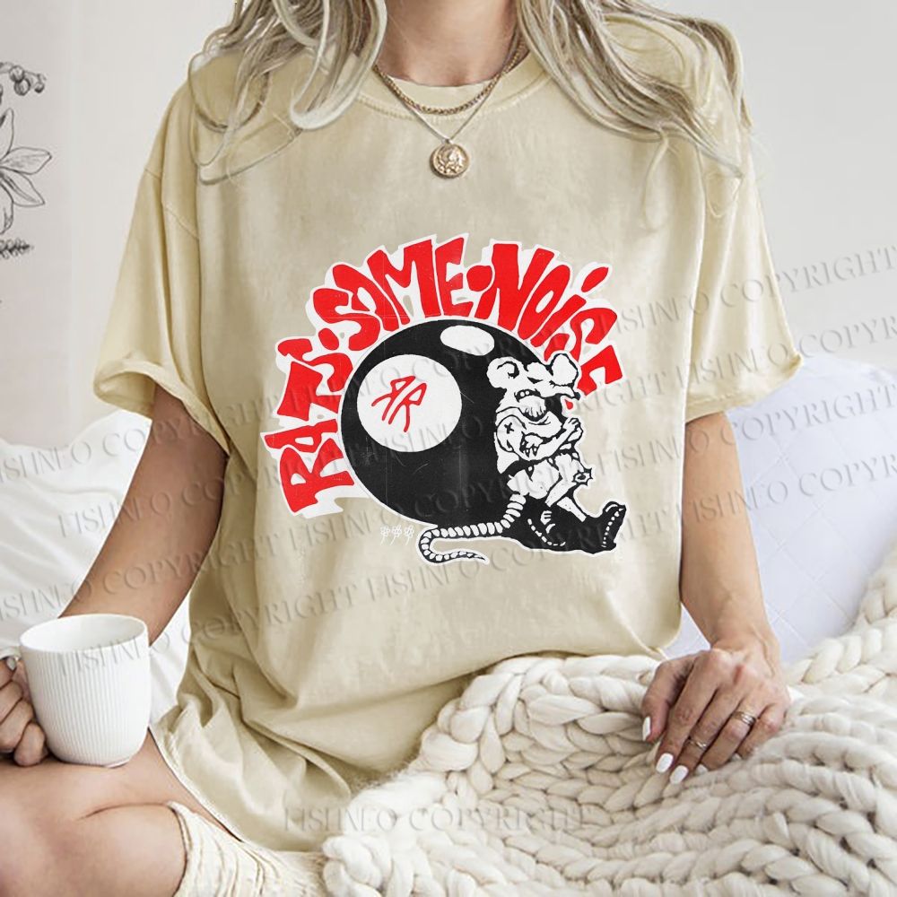 Unisex Vintage Billiards Mouse Graffiti Printed Washed Tee