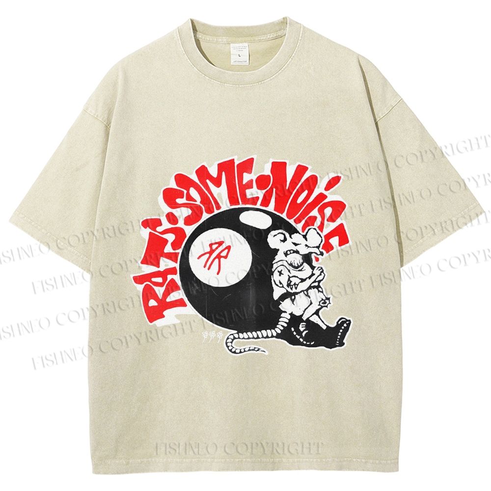 Unisex Vintage Billiards Mouse Graffiti Printed Washed Tee