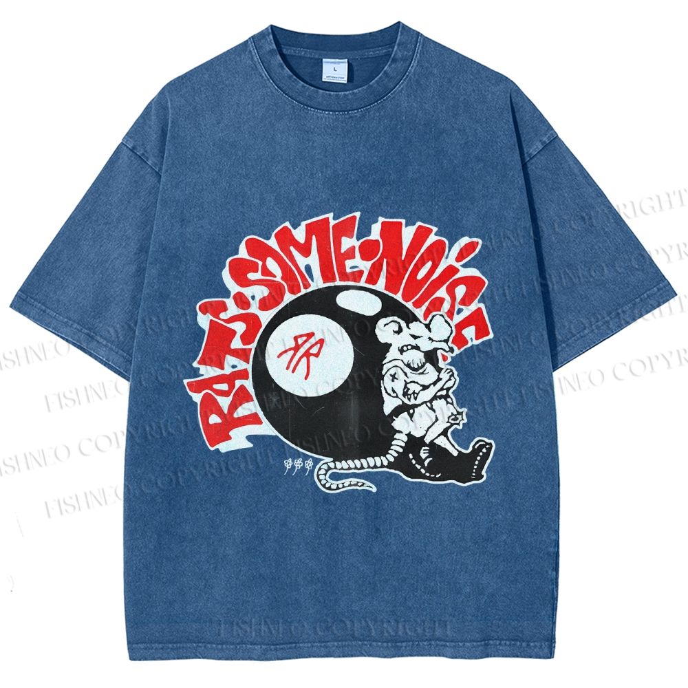 Unisex Vintage Billiards Mouse Graffiti Printed Washed Tee