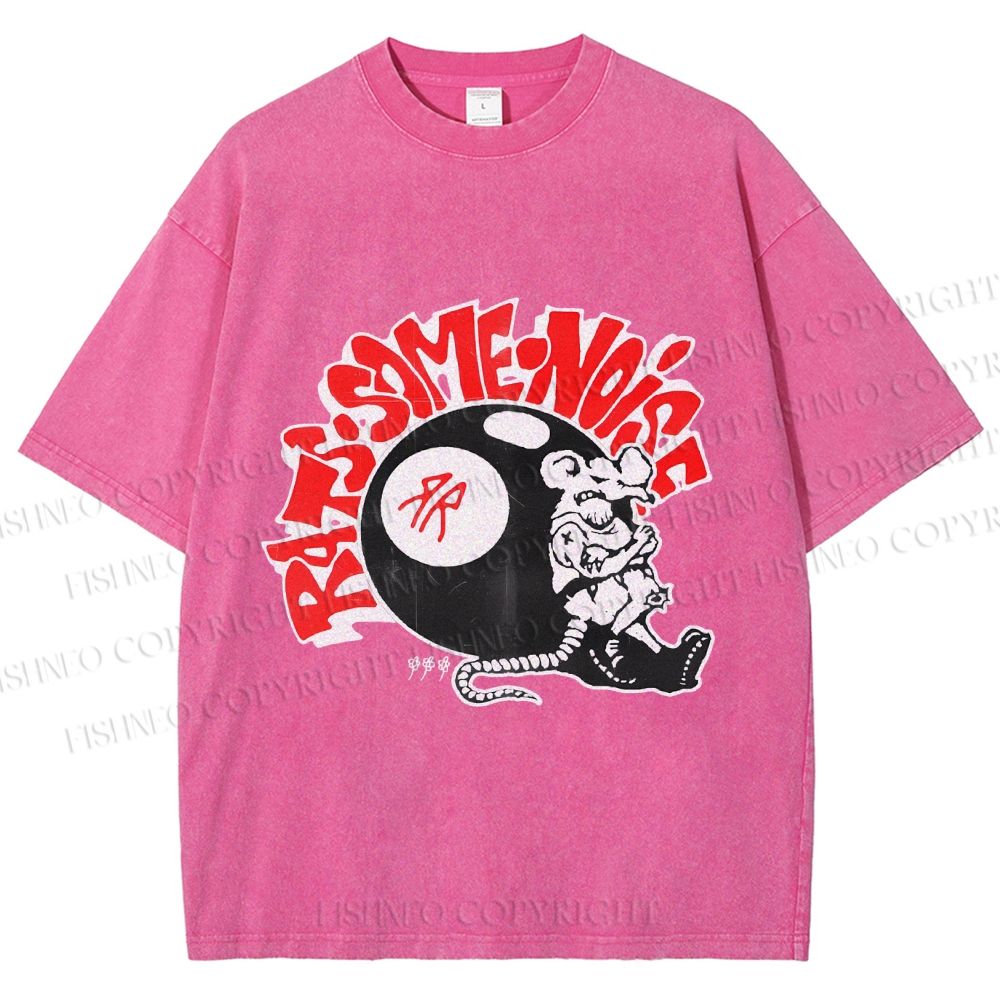 Unisex Vintage Billiards Mouse Graffiti Printed Washed Tee