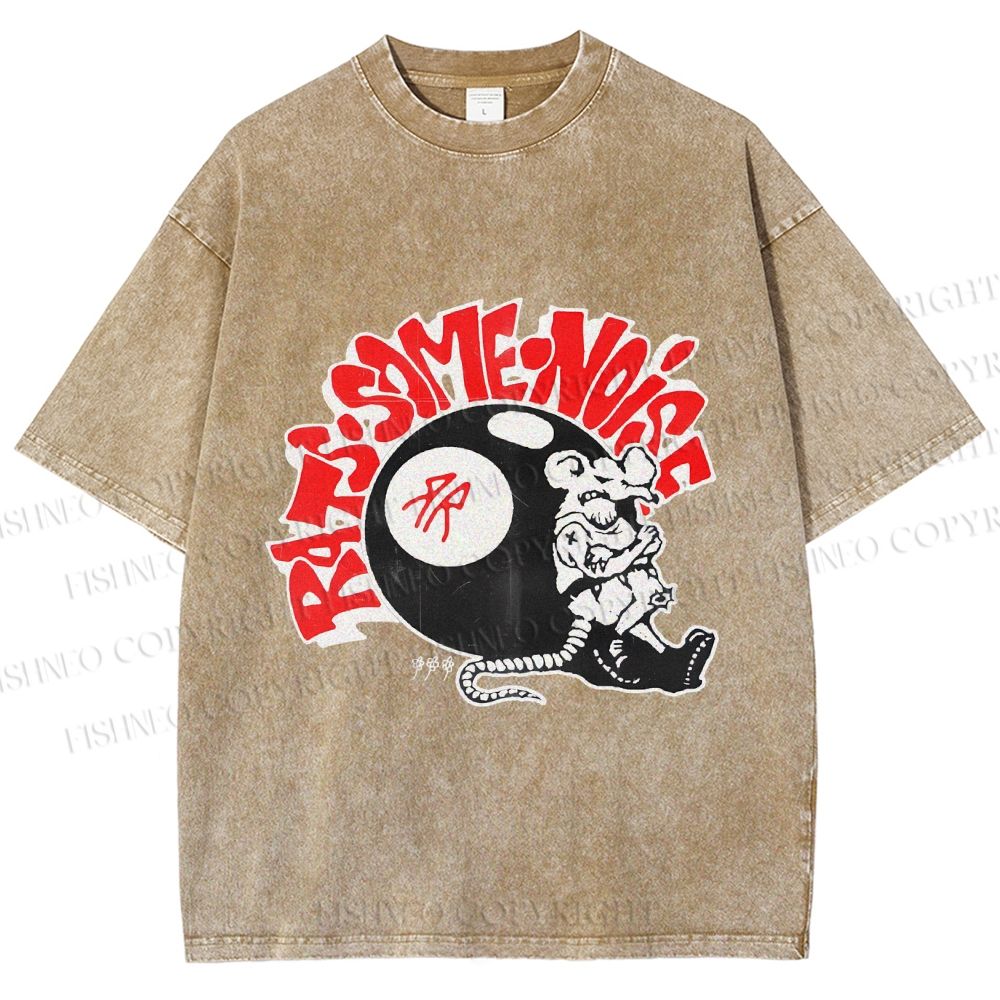 Unisex Vintage Billiards Mouse Graffiti Printed Washed Tee