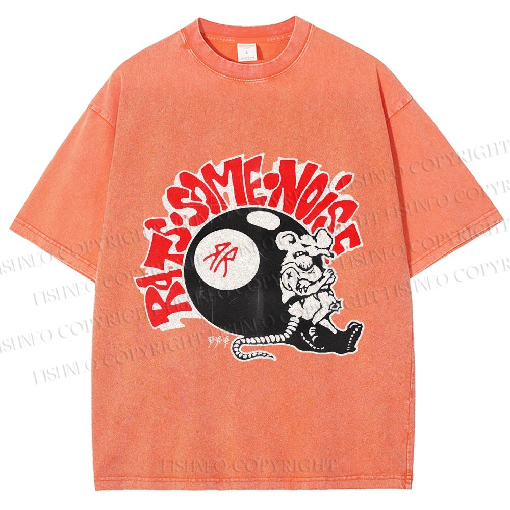 Unisex Vintage Billiards Mouse Graffiti Printed Washed Tee