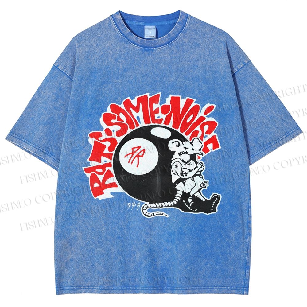 Unisex Vintage Billiards Mouse Graffiti Printed Washed Tee