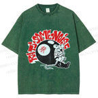 Unisex Vintage Billiards Mouse Graffiti Printed Washed Tee