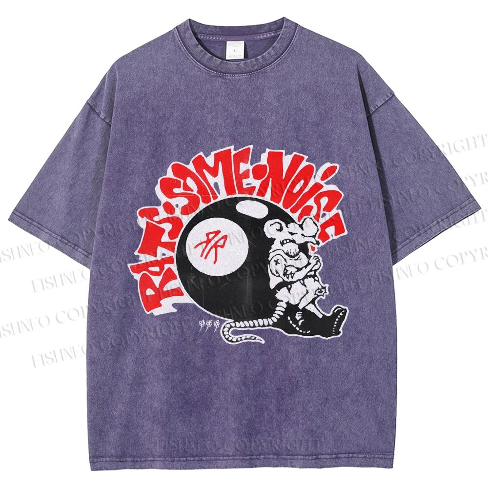 Unisex Vintage Billiards Mouse Graffiti Printed Washed Tee