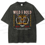 Unisex Japanese Wild Tiger Printed Washed Tee