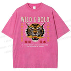 Unisex Japanese Wild Tiger Printed Washed Tee