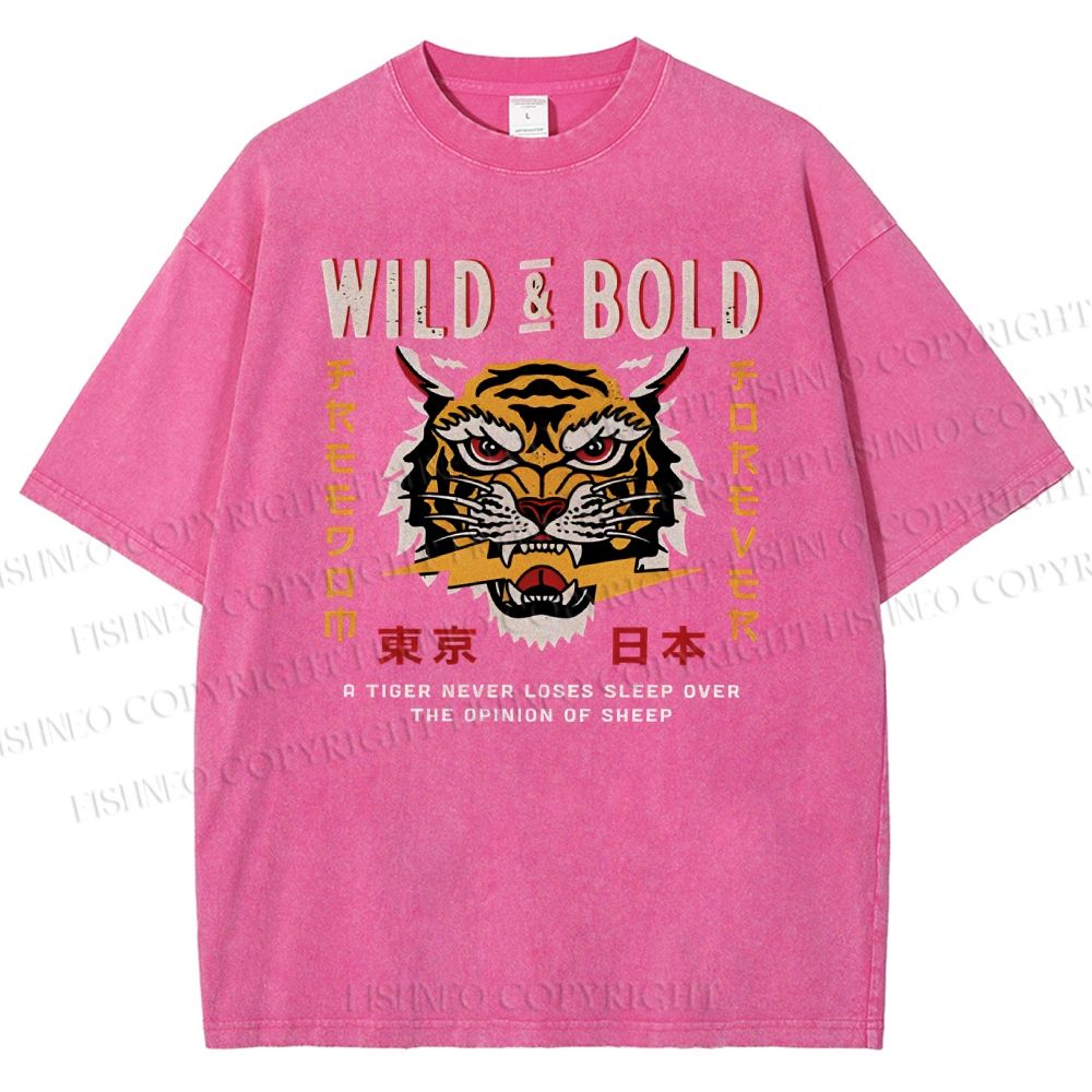 Unisex Japanese Wild Tiger Printed Washed Tee