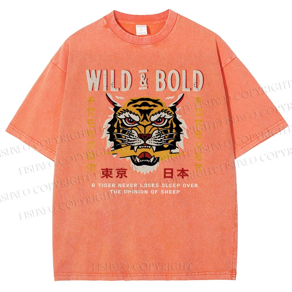 Unisex Japanese Wild Tiger Printed Washed Tee
