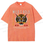 Unisex Japanese Wild Tiger Printed Washed Tee