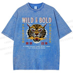 Unisex Japanese Wild Tiger Printed Washed Tee