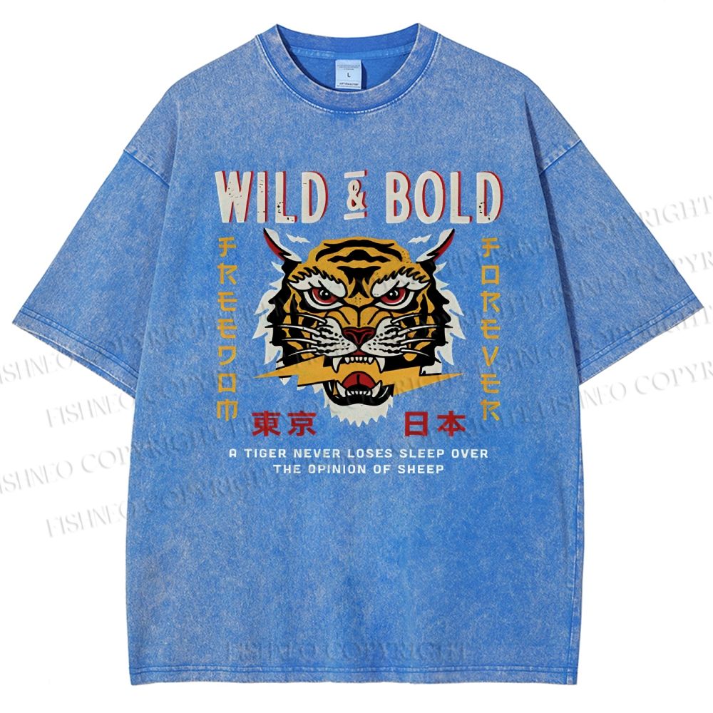 Unisex Japanese Wild Tiger Printed Washed Tee