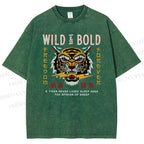 Unisex Japanese Wild Tiger Printed Washed Tee