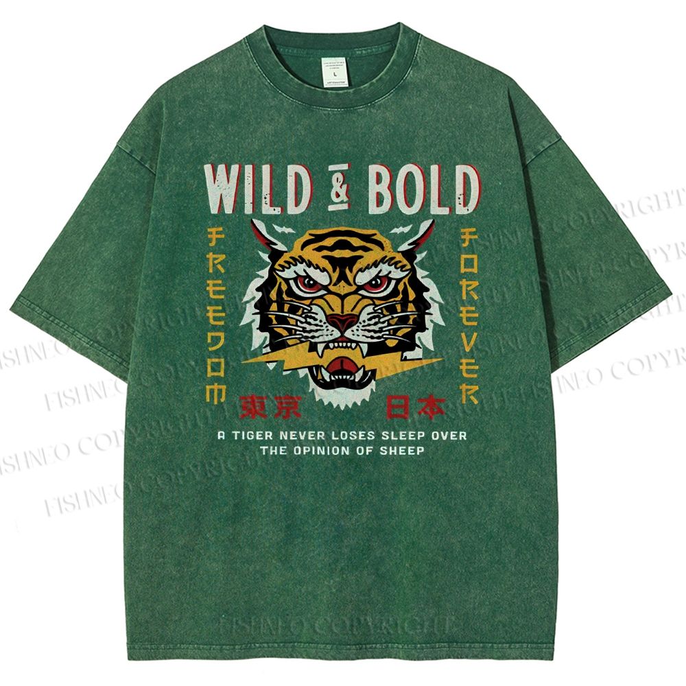 Unisex Japanese Wild Tiger Printed Washed Tee