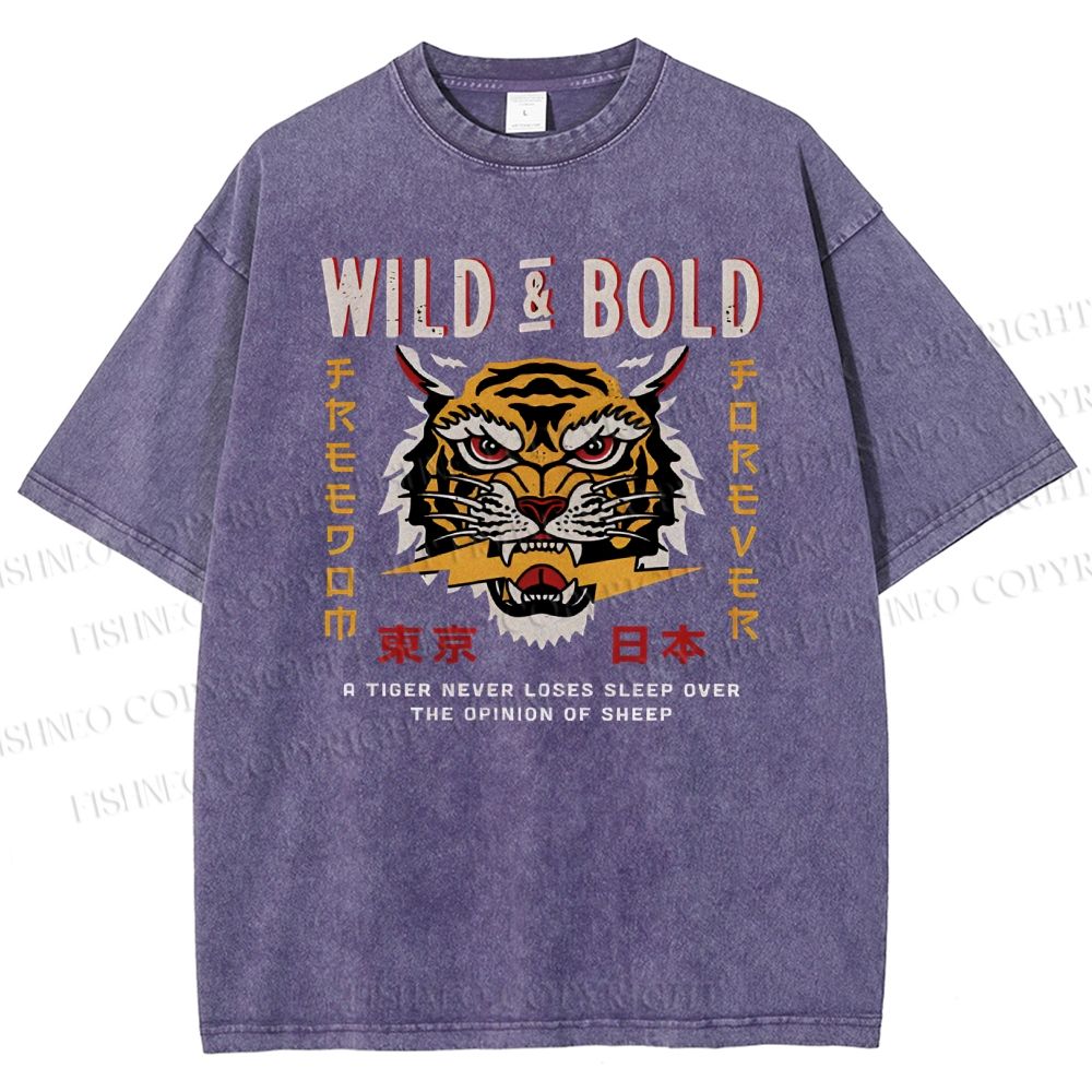 Unisex Japanese Wild Tiger Printed Washed Tee
