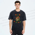 Unisex Japanese Tiger Snake Printed Washed Tee