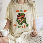 Unisex Japanese Tiger Snake Printed Washed Tee
