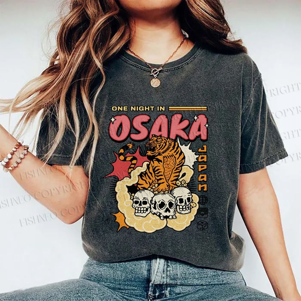 Unisex Tiger Skull In Cloud Printed Washed Tee