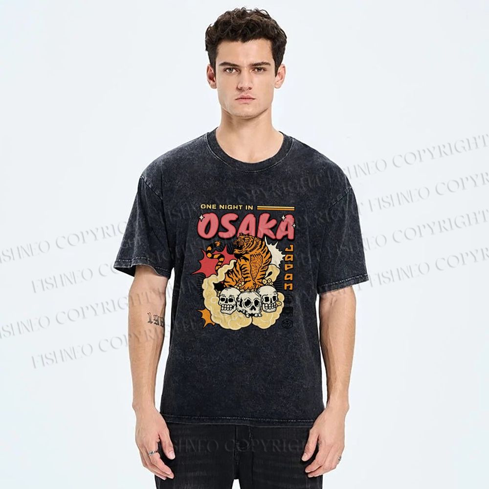 Unisex Tiger Skull In Cloud Printed Washed Tee
