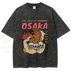 Unisex Tiger Skull In Cloud Printed Washed Tee