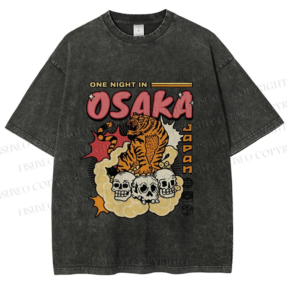 Unisex Tiger Skull In Cloud Printed Washed Tee