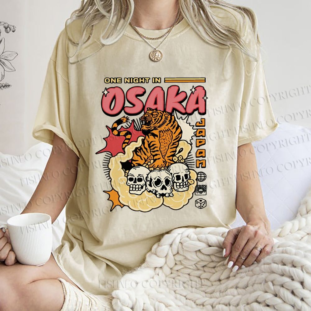 Unisex Tiger Skull In Cloud Printed Washed Tee
