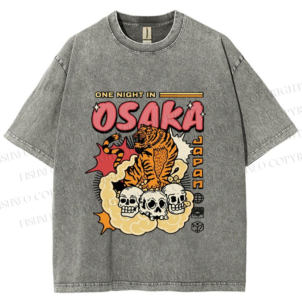 Unisex Tiger Skull In Cloud Printed Washed Tee
