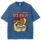 Unisex Tiger Skull In Cloud Printed Washed Tee