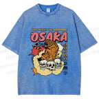 Unisex Tiger Skull In Cloud Printed Washed Tee