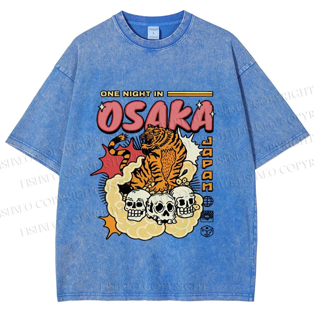 Unisex Tiger Skull In Cloud Printed Washed Tee