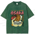 Unisex Tiger Skull In Cloud Printed Washed Tee