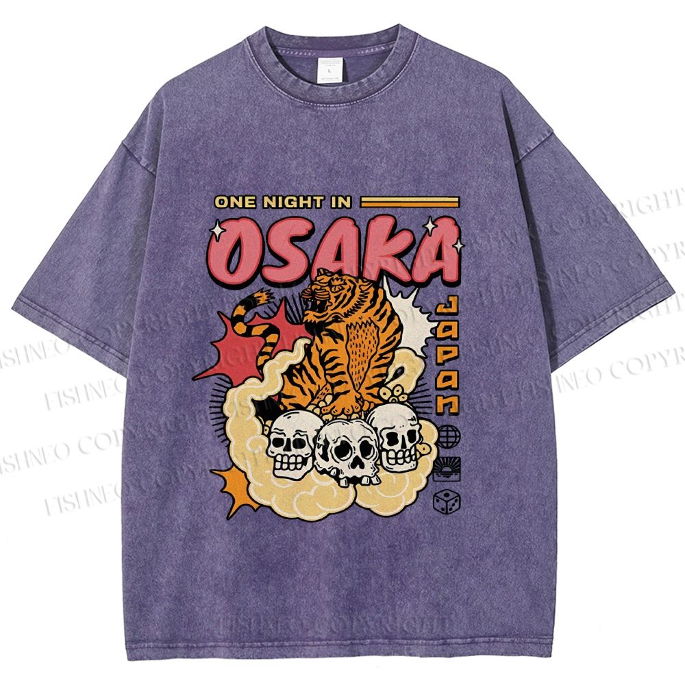 Unisex Tiger Skull In Cloud Printed Washed Tee