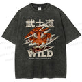 Unisex Japanese Wild Tiger Printed Washed Tee