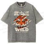 Unisex Japanese Wild Tiger Printed Washed Tee