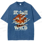 Unisex Japanese Wild Tiger Printed Washed Tee